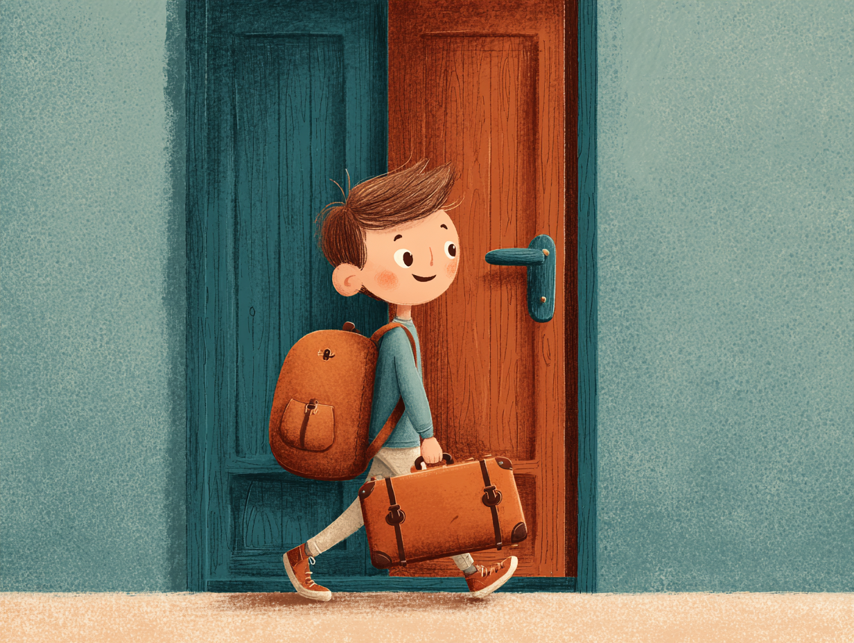 child walking out the door